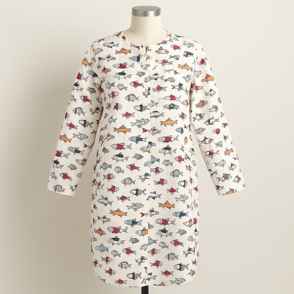 J. Crew Novelty Print Nightshirt Fish Motif Pajamas Long Sleeve Cotton‎ Small